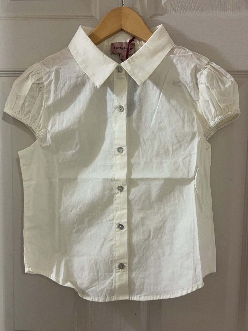 White Short-Sleeve Button-Front women Blouse